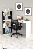 Moonlife Çınar  Kitaplıklı Çalışma Masası Beyaz Siyah - 3