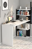 Moonlife Çınar  Kitaplıklı Çalışma Masası Beyaz Siyah - 2