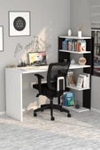 Moonlife Çınar  Kitaplıklı Çalışma Masası Beyaz Siyah - 1