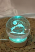 3D Led Işık Cam Küre Yunus 8 cm Renkli - 1