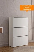 AEKA AE-1078 Vizyon Ayakkabılık Duvara Monte Edilebilir, Beyaz Düşer Kapak, 3 Kapaklı, 6 Raflı, 110 cm - 1