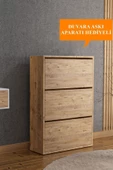 AEKA AE-1078 Vizyon Ayakkabılık Duvara Monte Edilebilir, Atlantik Çam Düşer Kapak, 3 Kapaklı, 6 Raflı - 1