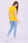 Sarı Renk %100 Pamuk Bisiklet Yaka Basic Baskısız Kadın Örme Kısa Kollu Tshirt thumbnail 6