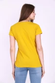 Sarı Renk %100 Pamuk Bisiklet Yaka Basic Baskısız Kadın Örme Kısa Kollu Tshirt thumbnail 7