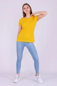 Sarı Renk %100 Pamuk Bisiklet Yaka Basic Baskısız Kadın Örme Kısa Kollu Tshirt thumbnail 2