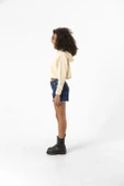 Basic Bej Kapüşonlu Crop Sweatshirt - 8