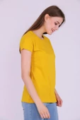 Sarı Renk %100 Pamuk Bisiklet Yaka Basic Baskısız Kadın Örme Kısa Kollu Tshirt thumbnail 5
