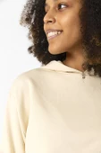 Basic Bej Kapüşonlu Crop Sweatshirt - 5
