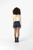 Basic Bej Kapüşonlu Crop Sweatshirt - 9