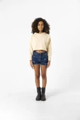 Basic Bej Kapüşonlu Crop Sweatshirt - 6