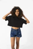 Basic Siyah Oversize Crop Tshirt thumbnail 1