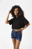 Basic Siyah Oversize Crop Tshirt thumbnail 9