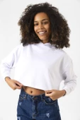 Basic Optik Beyaz Kapüşonlu Crop Sweatshirt thumbnail 1