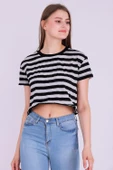 Basic Çizgili Crop Tshirt thumbnail 1