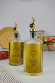 Digithome Lombardino 2'li Cam Zeytinyağı ve Sıvıyağ Şişesi Otomatik Kapaklı Gold Etiketli Yağdanlık 500 Ml C1-1-289 - 3