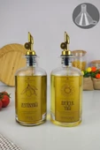 Digithome Lombardino 2'li Cam Zeytinyağı ve Sıvıyağ Şişesi Otomatik Kapaklı Gold Etiketli Yağdanlık 500 Ml C1-1-289 - 1