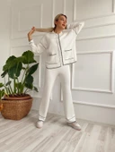 Kadın Çoban Dikişli Hırka-Pantolon Takım Ekru-Siyah - 2