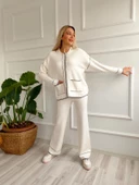 Kadın Çoban Dikişli Hırka-Pantolon Takım Ekru-Siyah - 3