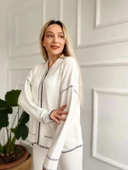 Kadın Çoban Dikişli Hırka-Pantolon Takım Ekru-Siyah - 4