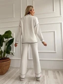 Kadın Çoban Dikişli Hırka-Pantolon Takım Ekru-Siyah - 7