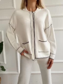 Kadın Çoban Dikişli Hırka-Pantolon Takım Ekru-Siyah - 5