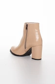 Fermuarlı Kırışık Rugan Nude Büyük Numara Kadın Topuklu Bot thumbnail 4