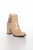 Fermuarlı Kırışık Rugan Nude Büyük Numara Kadın Topuklu Bot thumbnail 3