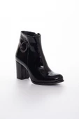 Fermuarlı Kırışık Rugan Siyah Büyük Numara Kadın Topuklu Bot thumbnail 3