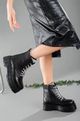 Bağcık Taşlı Kalın Taban Cilt Siyah Kadın Postal Bot thumbnail 2