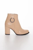 Fermuarlı Kırışık Rugan Nude Büyük Numara Kadın Topuklu Bot thumbnail 2