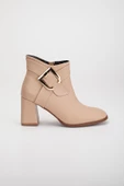 Cilt Metal Kemerli Nude Kadın Kalın Topuklu Bot thumbnail 3