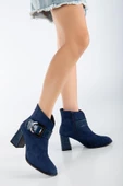 Süet Metal Kemerli Lacivert Kadın Topuklu Bot thumbnail 2