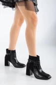 Süet ve Kroko Deri Küçük Kemerli Siyah Kadın Kalın Topuklu Bot thumbnail 2