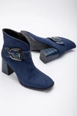 Süet Metal Kemerli Lacivert Kadın Topuklu Bot thumbnail 1