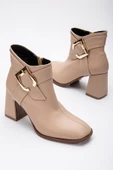 Cilt Metal Kemerli Nude Kadın Kalın Topuklu Bot thumbnail 1
