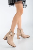 Cilt Metal Kemerli Nude Kadın Kalın Topuklu Bot thumbnail 2