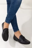 Hakiki Deri Rok Tokalı Siyah Erkek Günlük Loafer Ayakkabı - 1