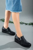 Fermuarlı Cilt Siyah Kadın Günlük Dolgu Taban Ayakkabı thumbnail 2