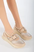 Taşlı Kalın Taban Streç Bej Kadın Makosen Günlük Ayakkabı thumbnail 2