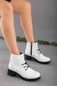 Dilimler Ayakkabı Hakiki Deri Lastik Bağcıklı Beyaz Kadın Bot thumbnail 2