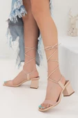 Bilek Sargılı Mat Şeffaf Nude Kadın Topuklu Sandalet thumbnail 2