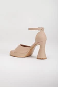 Kalın Tek Bant Kadeh Topuk Cilt Nude Kadın Platform Topuk Sandalet thumbnail 5
