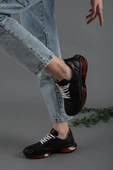 Hakiki Deri Balon Taban Ortopedik Bağcıklı Siyah Kadın Spor Ayakkabı thumbnail 2