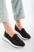 Taşlı Lazer Baskılı Bağsız Siyah Kadın Casual Spor Ayakkabı thumbnail 1