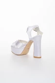 Platformlu Saten Taşlı Beyaz Kadın Topuklu Abiye Ayakkabı thumbnail 4