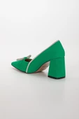 Saten Taşlı Kalın Topuk Yeşil Kadın Stiletto thumbnail 6