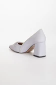 Saten Taşlı Kalın Topuk Gri Kadın Stiletto - 6