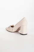Saten Taşlı Kalın Topuk Ten Kadın Stiletto - 6