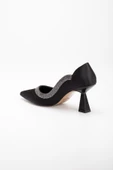 Saten Kalın Sıra Taşlı Siyah Kadın Kadeh Topuk Stiletto - 5