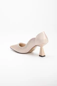 Saten Kalın Sıra Taşlı Ten Kadın Kadeh Topuk Stiletto - 5